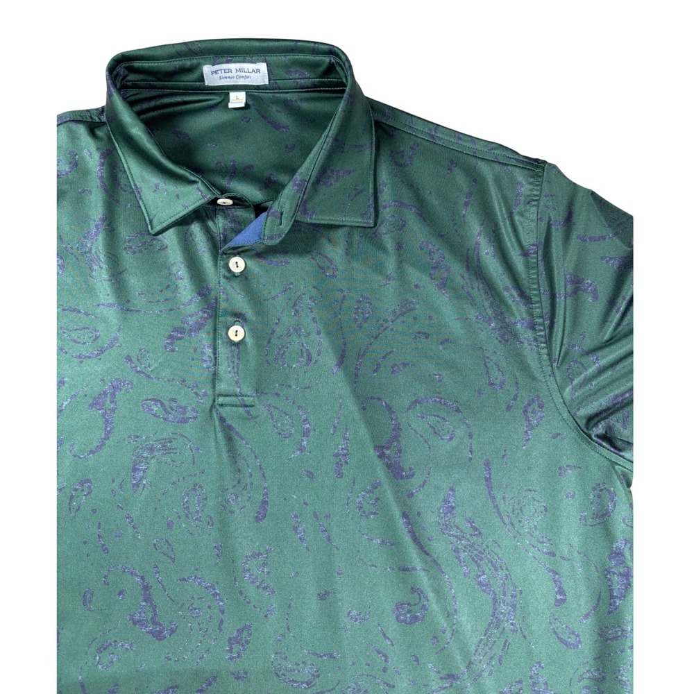 Peter Millar Summer Comfort Polo Shirt Mens Large Green Paisley Performance Golf